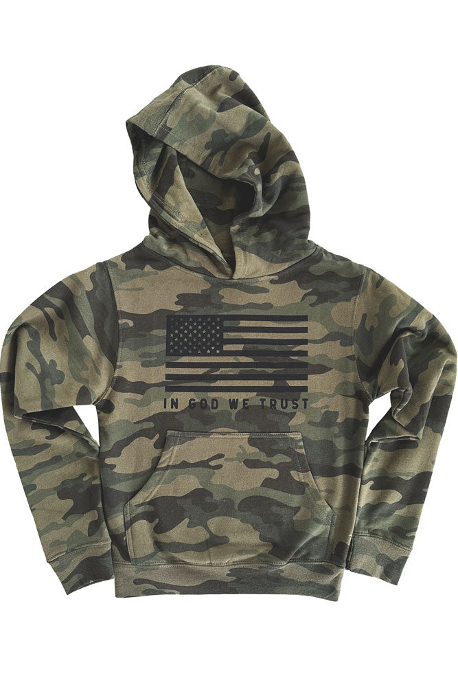 Youth in God We Trust Camo Hoodie YS (6-8)